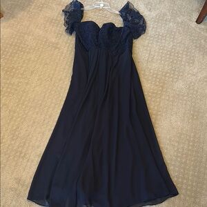 Chic Navy Lace Off-Shoulder Dress